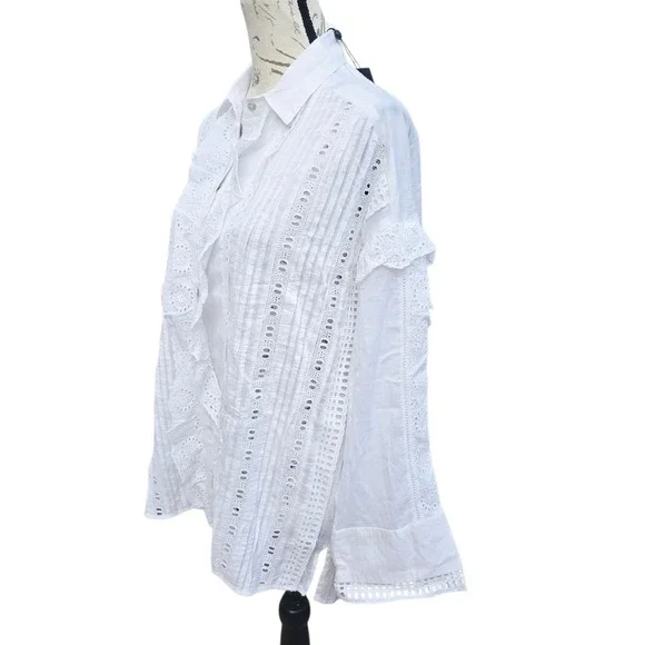 The Kooples NWT Women's Eyelet Top Button Up Blouse White Size‎ Small - Picture 4 of 11